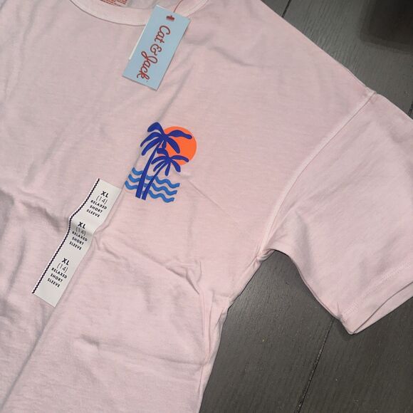 Boys' Short Sleeve Relaxed Fit T-Shirt - Cat & Jack™ Pink XL: Cotton Jersey. AA - Picture 2 of 4